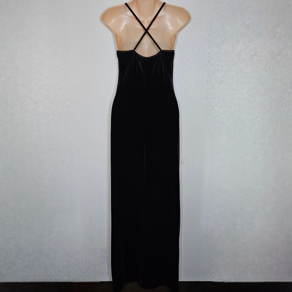 Vintage Status Collection Black Velvet Maxi Dress Silver Floral Formal - Picture 2 of 9